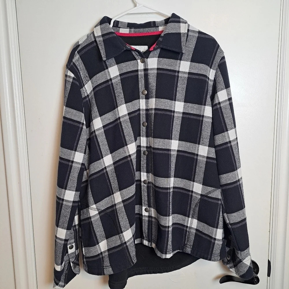 Orvis Black White Plaid Snap Button Up Flannel Long Sleeve Shirt Jacket Size 2XL